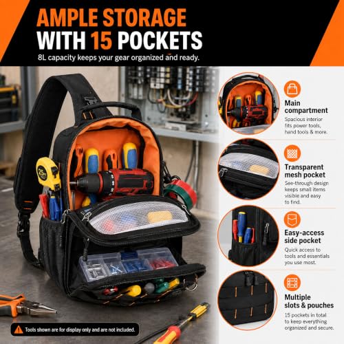 Black Tactical Tool Bag, Waterproof Oxford with 3-Point Harness and MOLLE