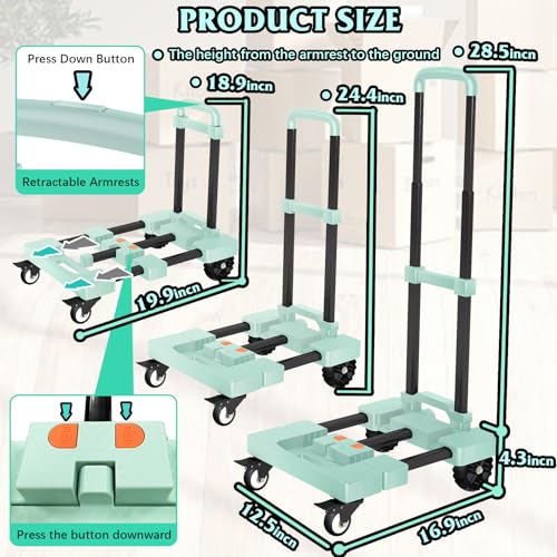 Folding Hand Truck Dolly Cart 500lbs for Travel/Home Use - color: Green