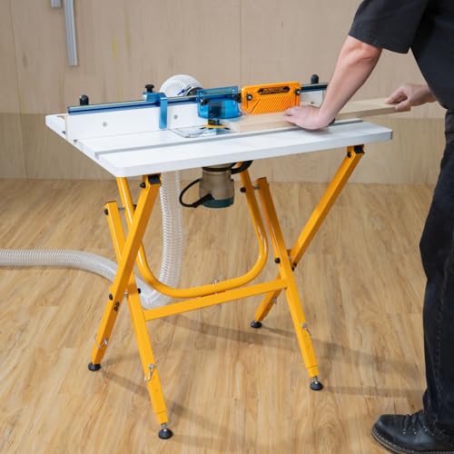 POWERTEC UT1010C Heavy Duty Steel Folding Work Stand with Router Tabletop, Aluminum Insert Plate and Router Table Fence System - color: Folding Stand W/ Benchtop Router Table (24" X 32")