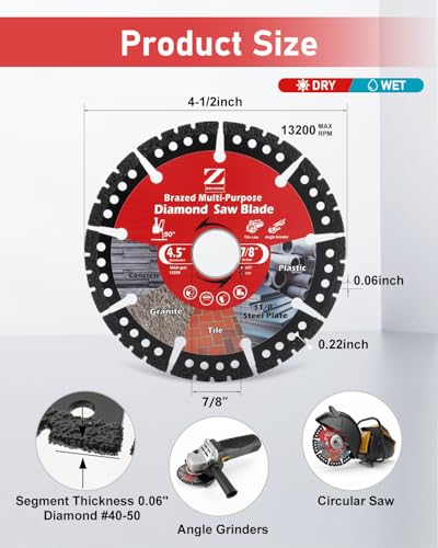 2 Pack 4.5" Diamond Saw Blade, Multi Purpose Cutting Disc, with 7/8" Arbor