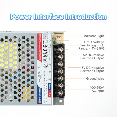 BTF-LIGHTING Power Supply DC24V 100W UL Recognized Component for LED Strip - size: 24V100W