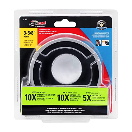 Disston QUICKCORE 3 5/8" TCT Tungsten Carbide Tipped Hole Saw 10X Faster CORE Ejection Quick Change E0100190 - style: 3 5/8"