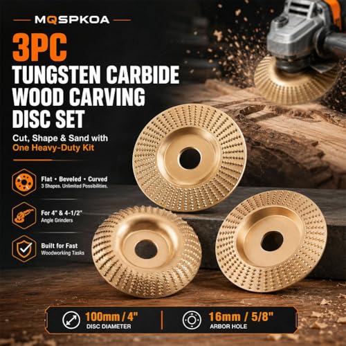 Tungsten Carbide Cutting Wheel, Angle Grinder Polishing Pad, 3PCS Heavy-Duty Wood Carving Disc Set for 4" & 4-1/2" Grinders, Woodworking Attachment for Cutting, Shaping, Sanding(3PCS*Mix) - color: 3PCS*MIX