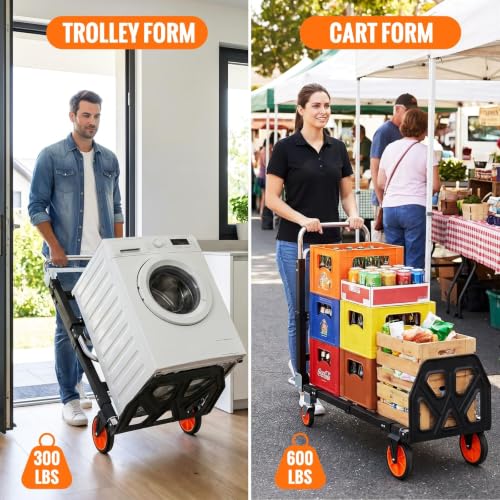 TLGREEN 3-in-1 Convertible Hand Truck, 600 lb, 4 Silent Wheels, Black - color: Black