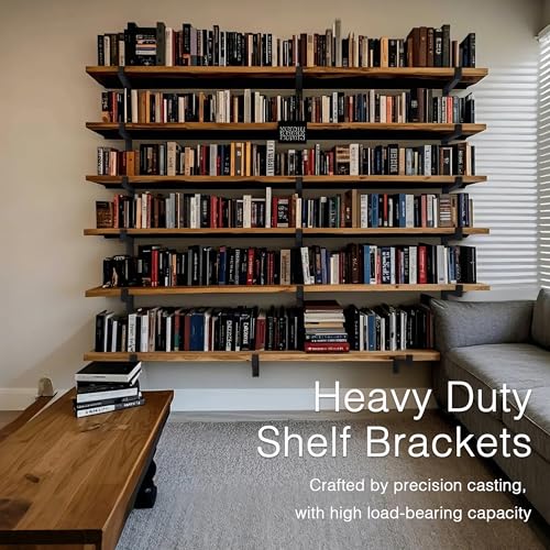 OVOV 2 Pcs Steel Heavy Duty Shelf Brackets Wall Mounted Industrial Metal Shelf Supports Matte Black 12 Inches - color: Black, size: 2 pack 12 inch