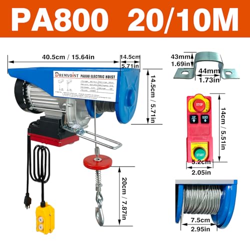 Electric Hoist 110V, 1760 LBS Hoist Winch with Remote Control - color: Blue