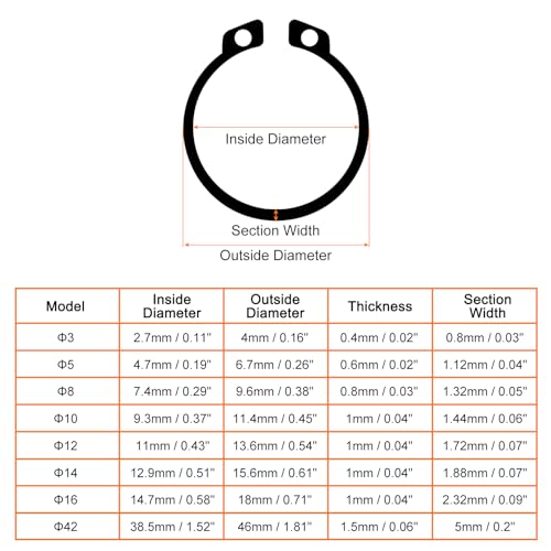 uxcell 50 Pcs External Retaining Rings, 14.7mm 65Mn Carbon Steel External Circlip Snap Rings Round Wire Snap Rings for Valves Electrical Appliances, Black - color: Black, size: 14.7mm