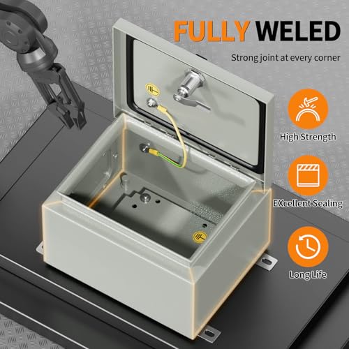 Metal Enclosure, IP65 Waterproof Electrical Box for Indoor and Outdoor Projects, Includes Mounting Plate and Wall Bracket 250×200×150mm (10"×8"×6") - size: 10"×8"×6"