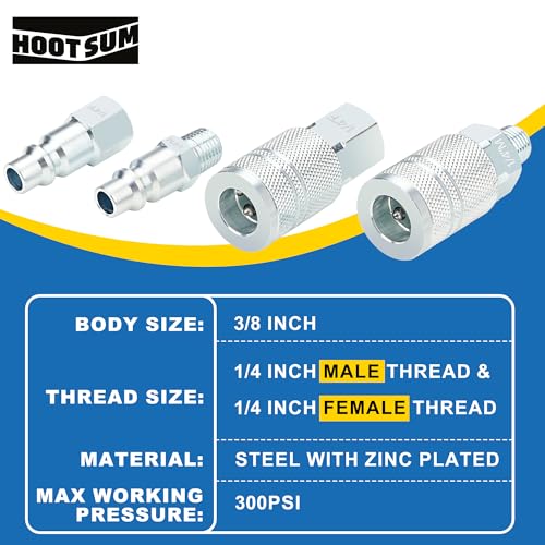3/8 Inch Body Air Hose Quick Connect Fittings, 3/8" NPT Threads and 1/4" NPT Threads Couplers and Plugs, I/M Industrial Type 24PCS Air Compressor Accessories Kit