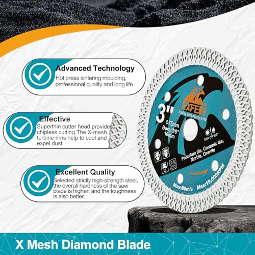 3" (75mm) x 3/8" (10mm) Arbor Super Thin Diamond Tile Blade, 3-Pack - size: X Mesh(for tile)