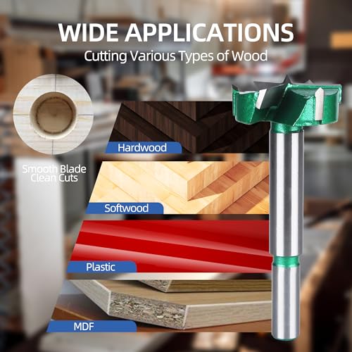 HUHAO 1-1/2" | 38mm Triple Flute Forstner Drill Bit, Tungsten Carbide Upgraded Drilling Hole Saw Woodworking Hinge Cutter Tool Kits for Wood,Plywood,Plastic,MDF - size: 38 mm