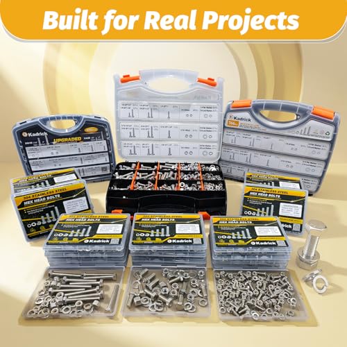 KADRICK 456PCS Stainless Steel Bolt and Nut Kit,SAE 1/4-20 5/16-18 3/8-16 - size: 456Pcs Stainless SAE Hex Bolts