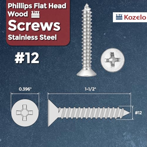 50pcs Phillips Wood Screws #12x1-1/2 304 Stainless Steel Silver - color: Silver, size: #12x1-1/2"