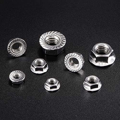 1/4-20 Serrated Flange Hex Lock Nuts 50Pcs 304 Stainless Steel 18-8, Full Thread, Hex Drive, Bright Finish by SG TZH