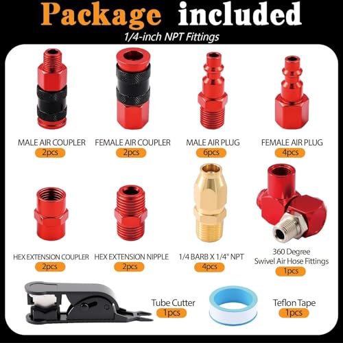 25 PCS 1/4" NPT Universal Air Coupler & Plug Kit Aluminium Alloy - size: Aluminum alloy