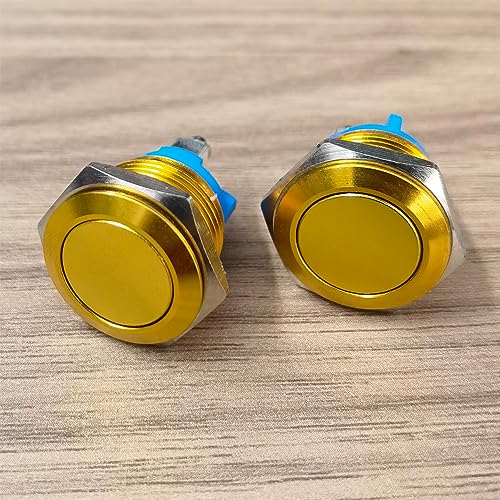 Gebildet 16mm Gold Shell Screw Terminal 3A/12V 24V 36 DC 110V 250VAC Momentary Push Button 1NO IP65 SPST Waterproof Aluminium Alloy Shell (2pcs) - size: 16mm-Gold