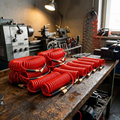 2PCS Polyurethane Recoil Air Hose, 1/4" ID by 10FT, Red - color: Red, size: 1/4" ID x 10FT