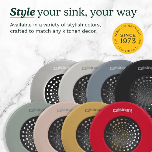 Cuisinart Sink Strainers- 2 Pack Kitchen Sink Drain Strainer & Food Catcher with Enamel-Coated Stainless Steel Rim and Silicone Base, Fits Standard 3.5" Drains, Outer Diameter 4.35", Scratch-Safe - color: Brushed Steel