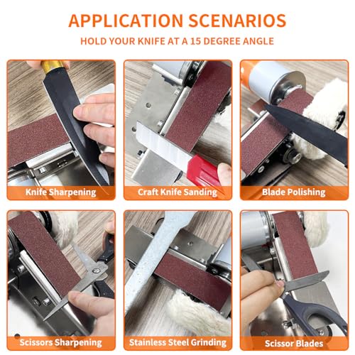 Mini Belt Sander for Beginner Knife Sharpening, Home DIY Bench Grinder with 20pcs 30×330mm Belts, Edge Polishing Tool for Metal Wood Craft Hobby Tools