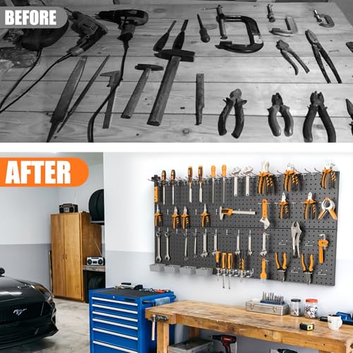 TORACK Garage Tools Organizer Boards Kit with Hooks, Black - color: Black