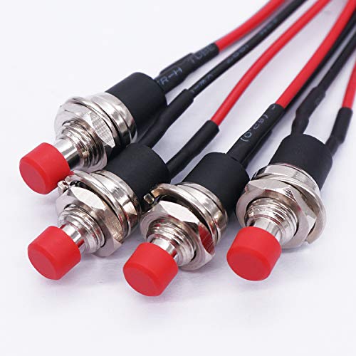 Twidec/4Pcs Latching Push Button Switch 3A 250V AC 2 Pins Self-Locking SPST ON/Off Red Mini Switch Pre-soldered Wires L-PBS-110-XR - color: Red-7mm, size: Latching