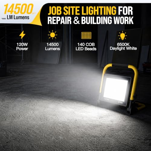 14500LM LED Work Light, 120W Portable Work Light, IP66 Waterproof - color: Pale Yellow