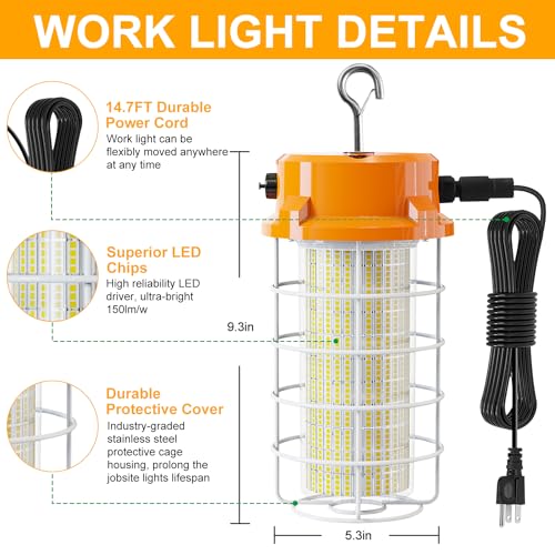 120W LED Temporary Work Light 18000LM Construction Lights 5000K Led Work Light IP67 Dust Waterproof Portable Lights with Stainless Steel Guard Hook for Factory Mine Wharf Job Site Garage Temp Lighting - size: 120W