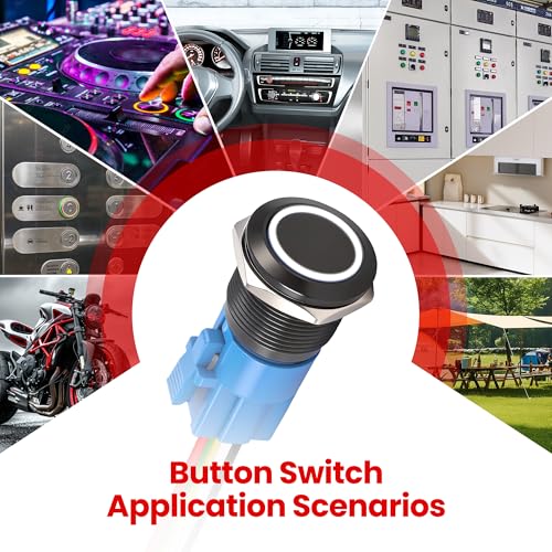 19mm Latching Push Button Switch 12V DC, IP65 Waterproof - color: Black Shell White, size: 19mm