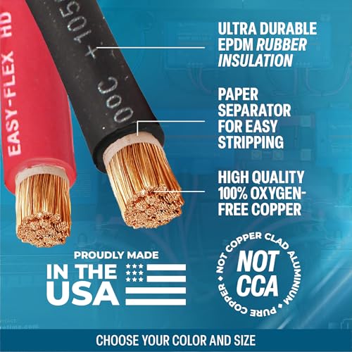 TEMCo 6 Gauge AWG 10 Ft Black + 10 Ft Red Flexible Pure Copper Made in USA Welding Cable Battery Wire - Heavy Duty Solar, Inverter, Car, RV, Truck - color: 10 Ft Black + 10 Ft Red, size: 6 AWG