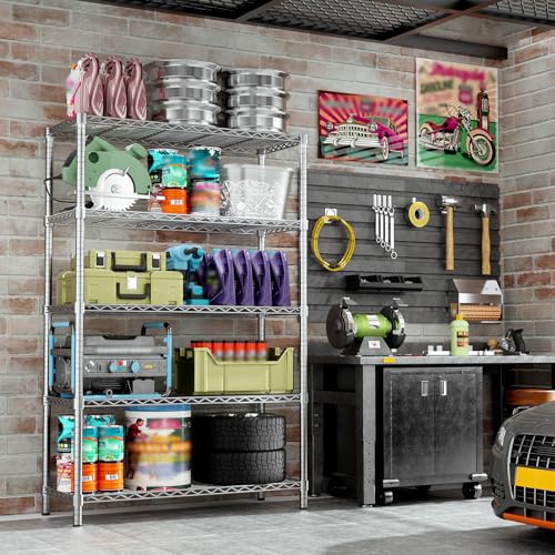 Storage Shelves, 36" L x 14" W x 72" H Heavy Duty Garage Wire Shelving Unit Loads 1750LBS, 5-Tier Adjustable Metal Industrial Utility Shelf Rack for Kitchen, Laundry Room, Basement - color: Chrome, size: 36" L x 14" W x 72" H