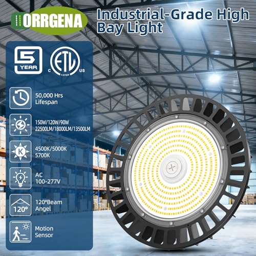 3 Pack UFO LED High Bay Light 150W 120W 90W Adjustable, 3 Color Brightness Adjustable, 22500LM, ETL Listed IP65 Waterproof Commercial Bay Lighting for Shop Warehouse, AC100-277V - size: 9.45inch-150W
