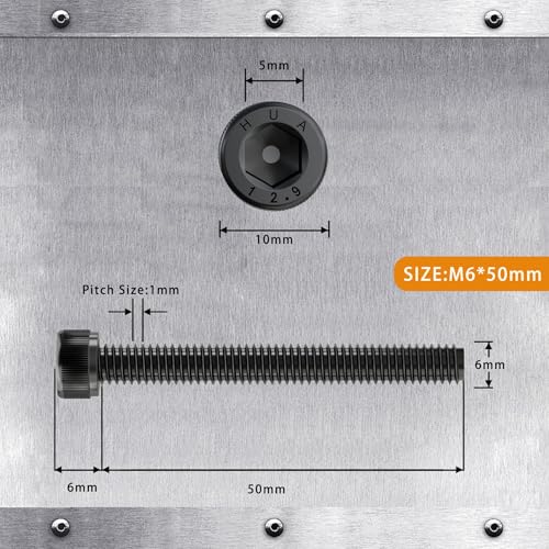 M6-1.0 x 50mm Socket Head Cap Screws, 12.9 Grade Alloy Steel, Black Oxide Finish, Machine Thread, Allen Socket Drive, Quantity 25 - size: M6 x 50mm(25 PCS)