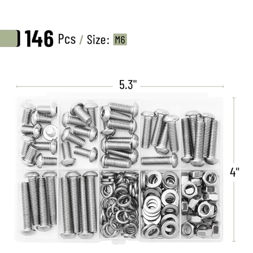 Mr. Pen- Nuts and Bolts Assortment Kit, 146 pcs, Stainless Steel - size: 146 pcs, M6(7 Sizes 6-30mm), style: Button Head