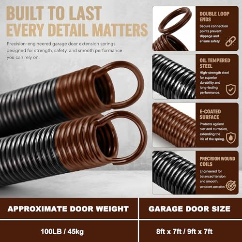 Morningro 2 Pack 100 lb Double Loop Garage Door Extension Springs, Brown - color: Brown, size: 100 lb