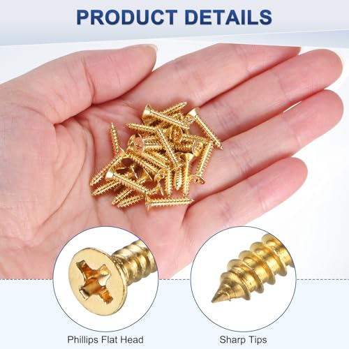 M METERXITY 100-Pack Brass Wood Screws, M3 x 16mm Phillips Flat Head Self-Tapping Screw Connector Fasteners for Door Hinges/Woodworking/Furniture Repair/Gardening/DIY Crafts Decorative Screws - size: M3x16mm