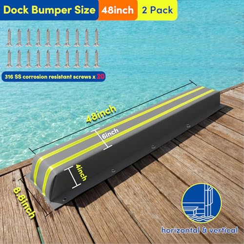 Dock Bumpers 36 Inch/48 Inch/58 Inch/72 Inch, Boat Dock Bumpers with Upgrade Reflective Strip and Stainless Steel Screws, Dock Fenders Bumper Guards Marine Grade (Black/White/Gray) -1 Pack 2 Pack - color: Gray, style: 48in-2pack