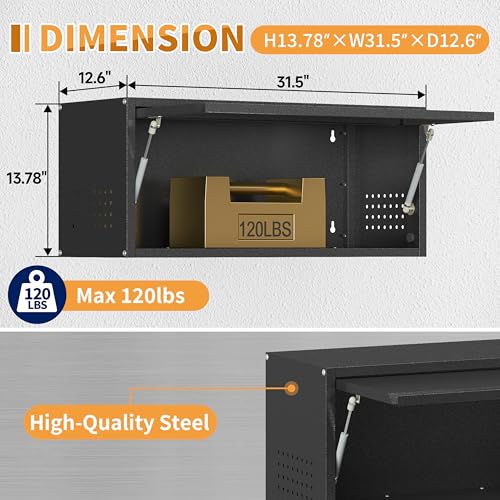 Metal Garage Wall Cabinet with Up-Flip Door,Wall-Mounted Steel Storage Cabinet, Float Tool Cabinet with Pegboard,Upper Cabinet for Kitchen,Garage,Workshop,Warehouse(13.8" H,Black) - color: Black, size: 13.8"H Wall Cabinet(1-Door)