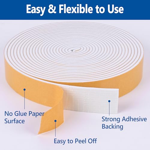 Self Adhesive Foam Tape Weatherstrip 1in x 3/8in x 20Ft High Density Foam Insulation Strips Foam Seal Weather Stripping with Strong Adhesive for Door and Window Sound Isolation Soundproofing - size: 1in x 3/8in x 20Ft