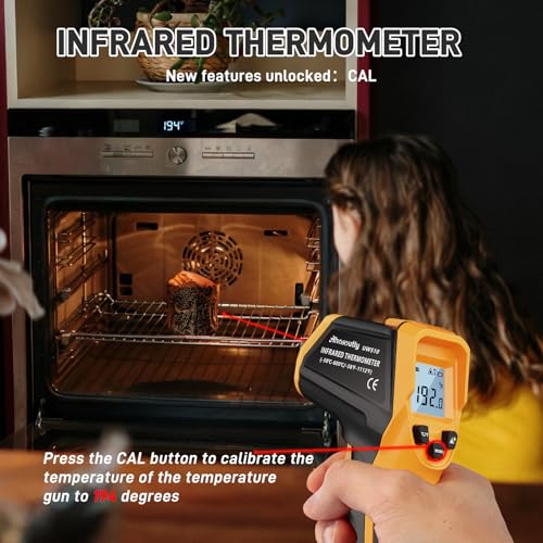 Infrared Thermometer Laser Temperature Gun -58℉ to 1112℉,with Cal Calibration and Adjustable Emissivity,Min& Max Measure,for Cooking,Oven,Meat Food,HVAC,Appliance(Yellow) - color: Yellow
