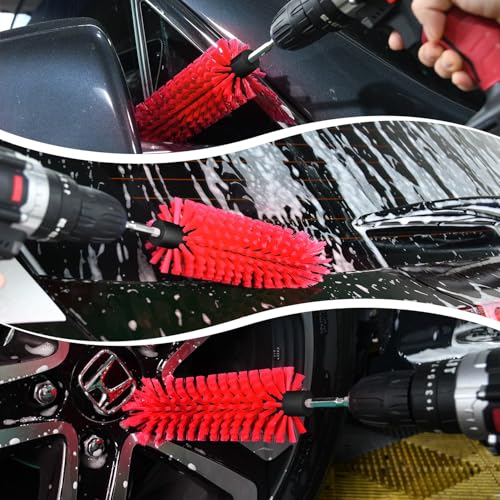 1 Pack Drill Brush for Car Wheel and Bottle(Red) - color: 1 Pack Red