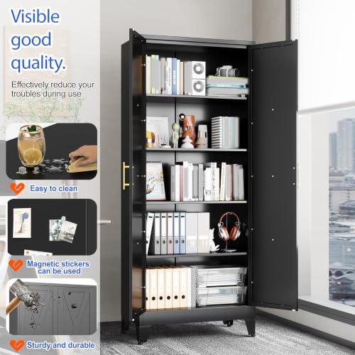 GAIOUS 71" Tall Kitchen Pantry Cabinet,Metal Storage Cabinet Black Cupboard - color: Black, size: 14.3"D x 28.7"W x 71"H