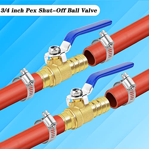 Brass Hose Barb Ball Valve Kit-2pcs 3/4'' Heater Hose Shut Off Valve with Stainless Steel Clamps-High Temperature Resistance Shut off PEX Ball Valve for Water, Oil, Gas, Fuel line Fittings - size: 3/4 inch (19mm), style: 2 pcs