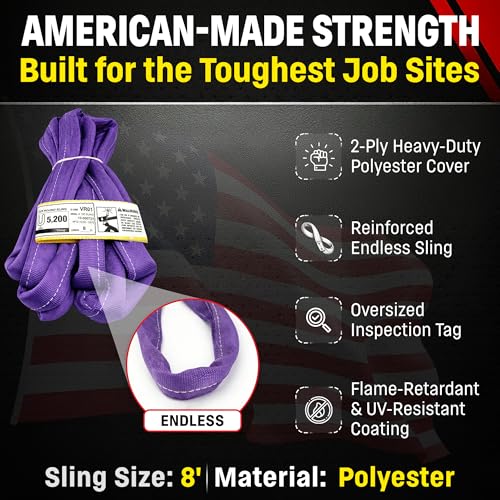 Chenango Supply USA Made VR1 8ft Purple Round Polyester Sling - size: 8 ft