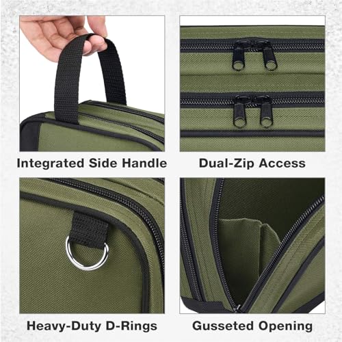 HISEA Small Tool Bag, 12 Inch Tool Pouch with 2 Compartments - color: Green
