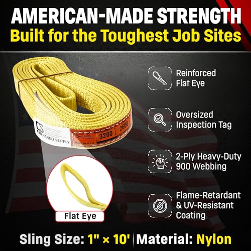 Chenango Supply DD Sling USA Made 1"x10' Nylon 2-Ply Type 3 Eye & Eye Sling