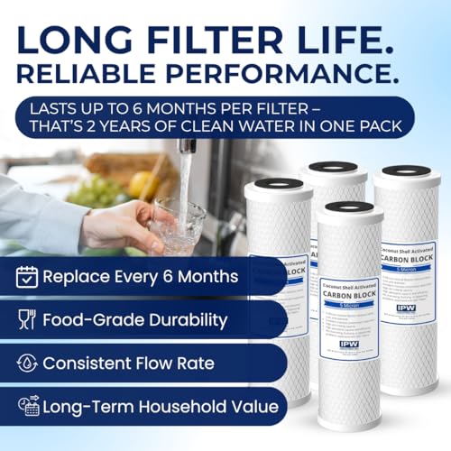 IPW Industries Inc Set of 4 Compatible for Water Filter GE GXWH04F, GXWH20F, GXWH20S & GXRM10 Multi-Pack, Carbon Block Replacement Cartridge
