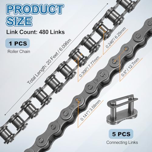 DTGN ANSI#41/ISO 085-1 Roller Chain with 5 Connecting Links 20Feet - size: 20Feet Chains with 5 Connecting Links