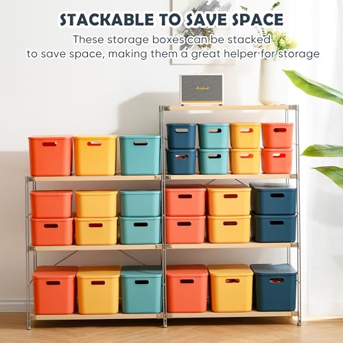 Plastic Storage Bins with Lid, Stackable Box for Organization - color: Medium 2PCS (Blue+Green))