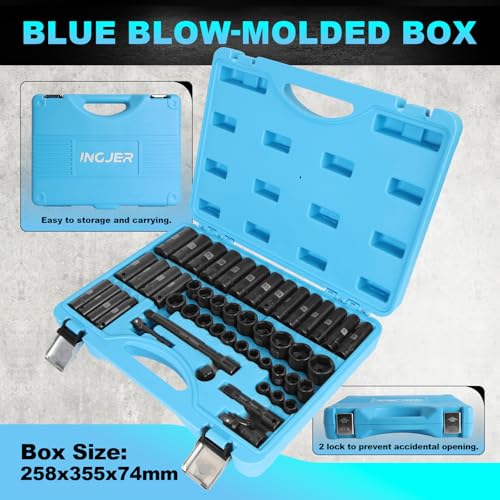 Impact Socket Set, 3/8 Socket Sets 50 Piece SAE and Metric Set, Cr-MO - size: 3/8inch 50PCS