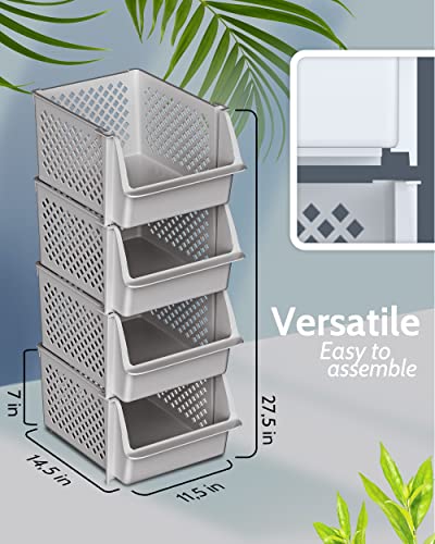 Stackable Storage Bins Open Front for Pantry Storage, 4 Pack - Light Grey - color: Light Grey, size: 4 Pack